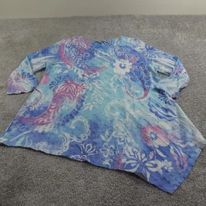 Blusa Jess & Jane Mujer Mediana Negra Azul Rosa Floral Tropical Túnica Fluida - Imagen 1 de 14