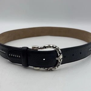 Sz 34 Brighton  Black Belt Womens B31493 Leather Classic Silver Studs Embellish - Picture 1 of 11