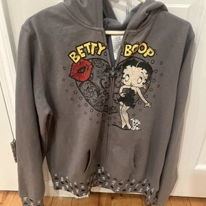 Betty Boop Sweatshirt Hoodie Mädchen Junior XXL 19 Grau Full Zip Pudgy Heart - Bild 1 von 7