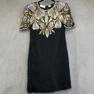 Vintage Laurence Kazar Dress Black Sequin Short Sleeve Womens Large Formal  - Picture 1 of 12