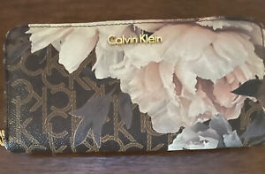 Calvin Klein Brown Logo Embossed Zip Around Wallet Tann Interior