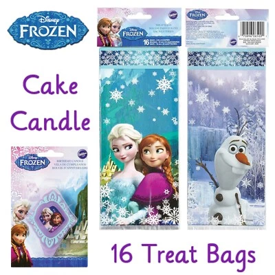 Wilton Birthday Cake Candle + 16pk Cello Treat Bags w/Ties ~ Disney Frozen Party - Image 1 of 4