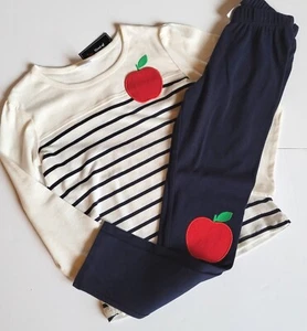 Gymboree Girls 8 Head of the Class Apple Striped Top  Patch Leggings Set NWT - Picture 1 of 4