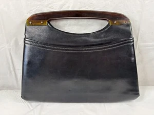1970s clutch bag Tortoiselucite handle black leather - Picture 1 of 7