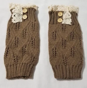 New Women's Coffee Brown Woven Crochet Knitted Sweater Boot Cuff Leg Warmers - Picture 1 of 2