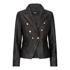 Women's Short Leather Jacket With Gold Buttons | Infinity