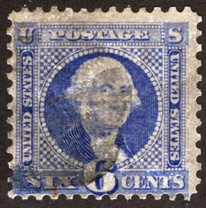 US Sc 115 Ultramarine 6¢ 1869 Used Black Segmented Cork Cancel - Picture 1 of 1