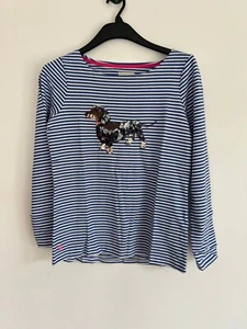 X JOULES Harbour Luxe Top Womens Size 10 & 24 Cream Sequin Sausage Dog NEW OE08 - Picture 1 of 15
