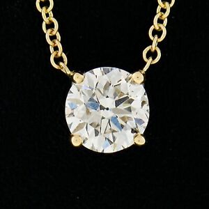 NEW Classic 14k Yellow Gold 0.52ct Round Prong Diamond Solitaire Pendant & Chain