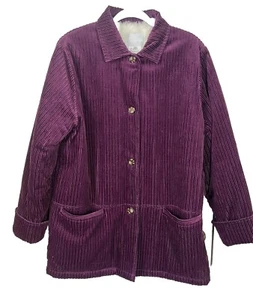 Blair Vintage Corduroy Purple Chore Barn Coat Sherpa Lined Women’s Size Large - Picture 1 of 8