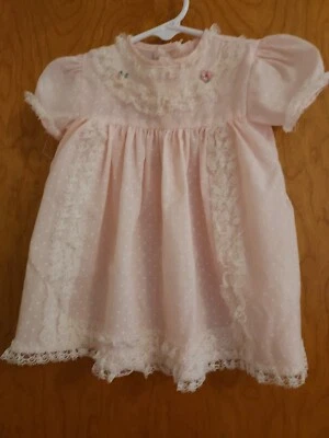 Sears Baby Girl Dress Size Small USA Vintage Swiss dot with lace 14 -18 lbs size - Image 1 of 4
