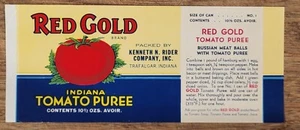 ADVERTISING Label Can Red Gold Tomato Puree Kenneth Rider Trafalgar Indiana - Picture 1 of 1