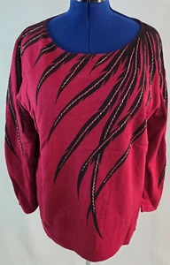 Bob Mackie Women's beaded leaf print Pullover Red Sweater Crew Neck size 1X - Picture 1 of 7