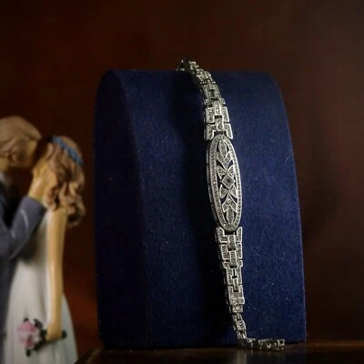 Armband Silber Antik Kunst Deko Oval Cz Weiß Vintage 1920 Stil SC11 - Bild 1 von 4