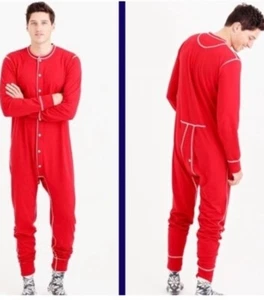 J Crew Knit Goods NWT Union Suit - Red - Size Small Flap Pajamas Long John - Picture 1 of 15