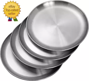 4 Pack 10 Inch Stainless Steel Plates Unbreakable Dinner Plates for Camping Food - Picture 1 of 12