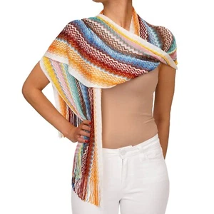 Missoni Zigzag Large Scarf Foulard Orange White Yellow Blue Red Green 12542 - Picture 1 of 4