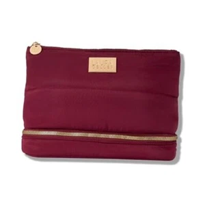 Quilted Makeup Bag with Brush Case, Burgundy - Toiletry Bag Organizer for - Picture 1 of 7