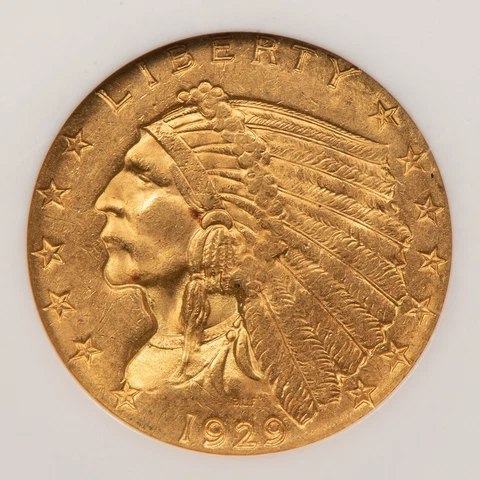 1929 G$2.50 Indian Gold Quarter Eagle - Flashy Full Luster - NGC MS 63 - G2120 Cover