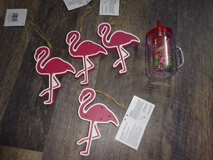 Flamingo home decor  LOT ~ hanging light up decor & cup w/straw - Picture 1 of 6
