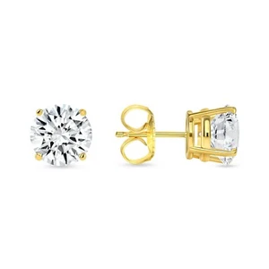 Pendientes redondos de diamantes cultivados en laboratorio de 4 quilates de oro amarillo de 18 quilates F/VS cesta empujar certificado IGI - Imagen 1 de 3