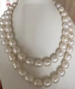 classic 35inch 11-13mm south sea white baroque pearl necklace 925s clasp AAA - Picture 1 of 3