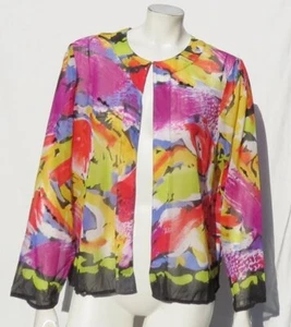 LAURA ASHLEY PL LP Bold Color Print Sheer Silk Blouse Jacket Top Featherweight - Picture 1 of 5