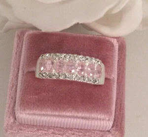 Vintage Jewellery Gold Band Ring Pink White Sapphires Antique Deco Jewelry 8 Q - Picture 1 of 9