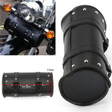 Motorcycle Handlebar Bar Saddlebag Roll Barrel Tool Bag soft Black PU leather