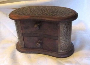 Handgefertigte Holz geschnitzt Schmuck Schmuck Aufbewahrungsbox 2 Schubladen Metall 8" x 5" x 4 - Bild 1 von 7