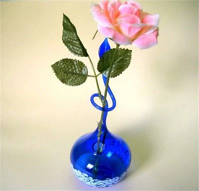 Rosenvase Glas Vase für RosenLauscha Kobaltblau mit Granulat weiss Qualität - Bild 1 von 2