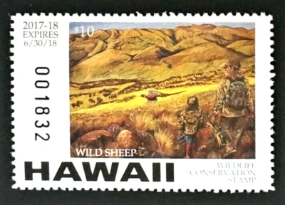 2017 Hawaii Wildlife Conservation Duck Stamp, HI20, Wild Sheep, Pheasants, Face - Image 1 of 2