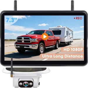 Telecamera di backup wireless magnetica solare 1080P 7,3 pollici monitor per camper trainabili 128 GB - Foto 1 di 9