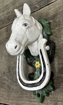 Cast Iron White Horse Head Hand-Painted Door Knocker, 6.5” Long - Image 1 of 2