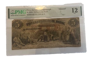 Phillipsburgh Bank , New Jersey, $5 , 1850’s PMG F-12, Scarce - Picture 1 of 4