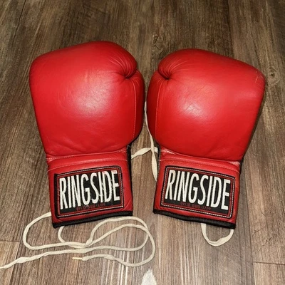 Vintage RINGSIDE Boxing Gloves RED & BLACK LEATHER Made in the USA RARE - Image 1 of 4