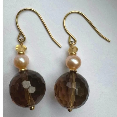 Pendientes colgantes de perlas de cuarzo ahumado 14K Zimmer Brothers Foto 1 de 4
