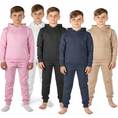Plain Pullover Tracksuit Hoodie Joggers Jogging Sweatpants Girls Boys Age 5-13 - Image 1 of 2