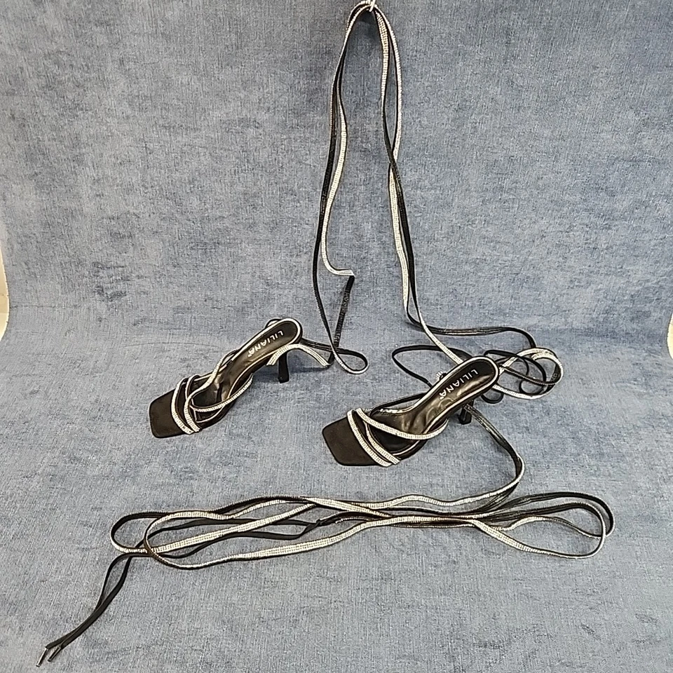 LILIANA Tacones de Gladiador de Noche con Cordones hasta el Muslo Estrás Bling Talla 7 u-14D Foto 1 de 4