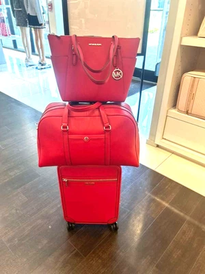 Michael Kors Travel Luggage Set Dark Raspberry Suitcase, Weekender & Tote MK Bag - Image 1 of 4