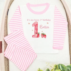 Personalised Berry 1st Birthday Pink Stripe Pyjamas - Picture 1 of 5