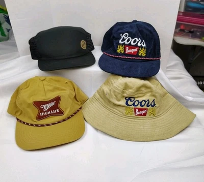 Lote Sombrero Miller High Life Coors Banquete Luna Azul Cuerda Pana Foto 1 de 4