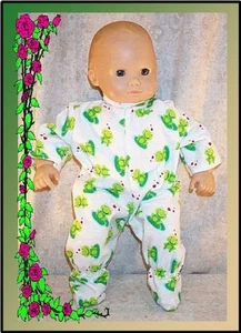 Doll Clothes Baby Made 2 Fit Boy Girl 15" Bitty Pajamas Frogs Hearts Green - Picture 1 of 1