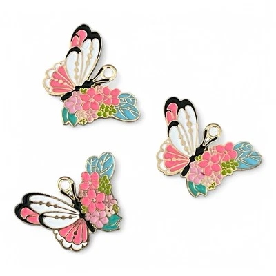 5 Dijes Florales Mariposa Colgantes Colgantes de Cuentas Doradas Esmalte Colorido 28x19mm Foto 1 de 4