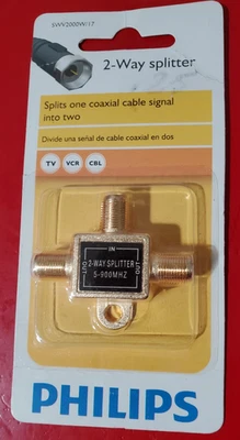 NEW ~ Philips 2-Way Splitter for Coaxial Cable SWV20007W/17 (TV, VCR, CBL) - Image 1 of 2