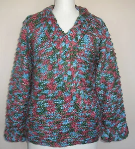 Adini Langarm Handarbeit und handgefärbt V-Ausschnitt Pullover Swtr in Multi Blau S/M - Bild 1 von 1