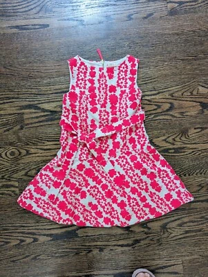  J Crew CREWCUTS Dress Ivory Pink FloralPattern Drop Waist Size 5 Belted - Image 1 of 4