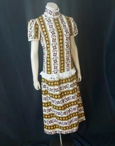 FLOWER CHILD Victorian PRAIRIE Vintage 1960s FLORAL STRIPED MAXI DRESS - M / L - Picture 1 of 7