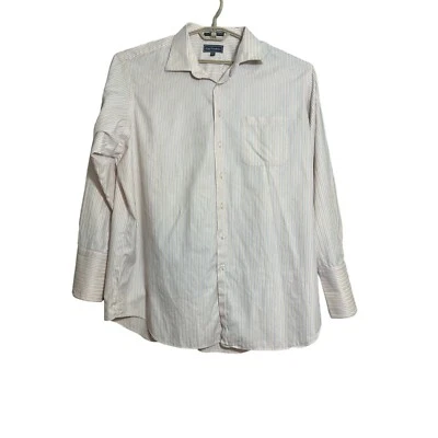 Men's Paul Fredrick Long Sleeve Button Up Dress Shirt, 19-36, Cream, White Strip - Image 1 of 4