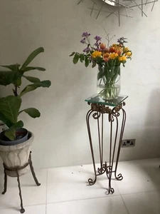 Vintage Italian copper/bronze scrolls side table/jardiniere/planter - Picture 1 of 12